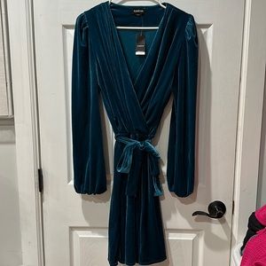 Bebe velvet blue wrap dress